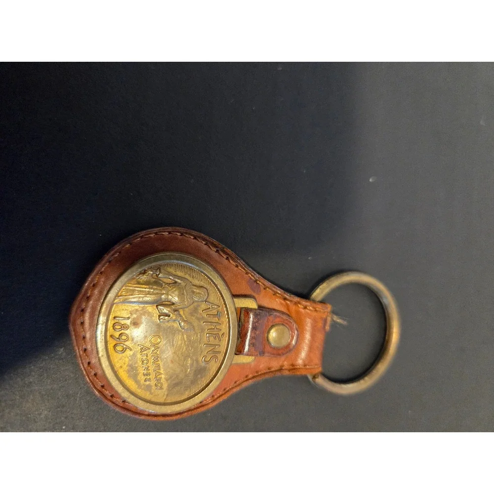 Vintage Coach 1996 Atlanta Olympic Games Athens 1896 Brass Leather Keychain Fob